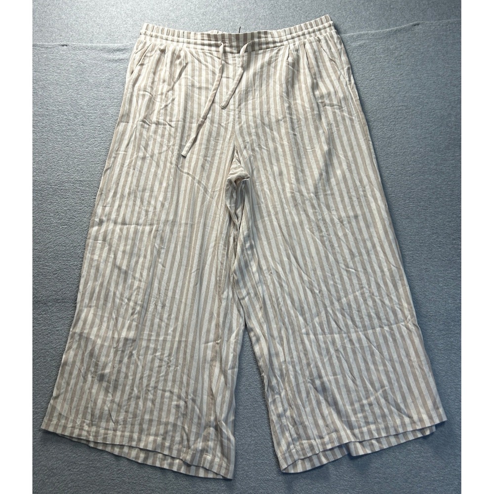 Torrid Lounge Pants Womens Size 2 Linen Feel Striped Beige White Wide Leg Style
